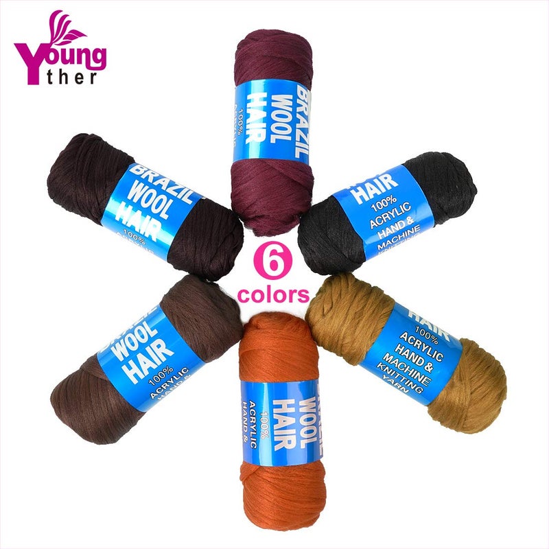 Youngther 100% Brazilian Wool Hair Acrylic Yarn for African Braids/Senegalese Twist/Faux Locs/Wraps and Crochet Hook(4 Roll, Red Brown) - Image 4